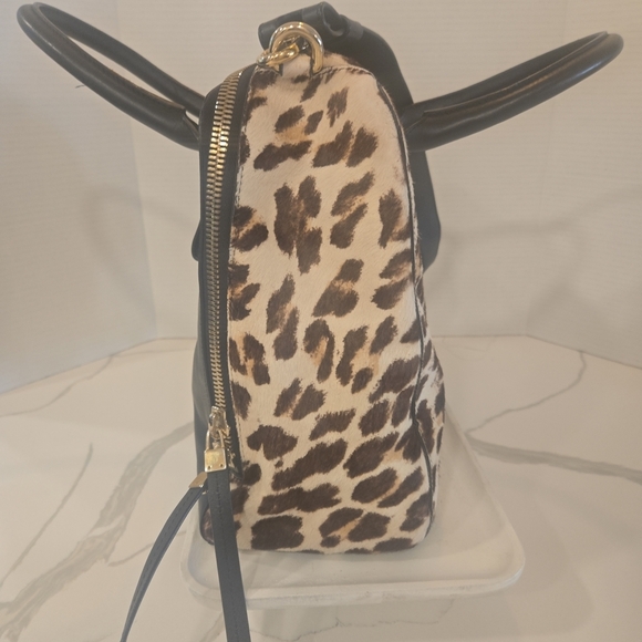 Furla Pony Style Calf Hair Leather Leopard Animal Print Satchel Shoulder Bag - Picture 12 of 16